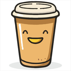 Cute Cartoon Coffee Cup With A Smiling Face Illustration Vector