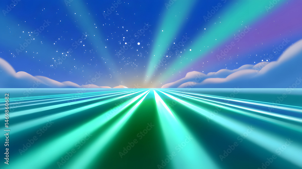 Poster tech-inspired background with abstract rainbow lines