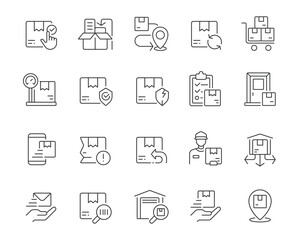 Streamlined logistics iconography illustrating package management