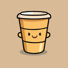 Cute Cartoon Coffee Cup Vector Illustration With Smiling Face Expression