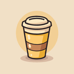 Cute Coffee Cup Cartoon Style Illustration Isolated On Soft Background Vector Design