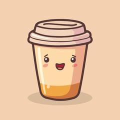 Cute Coffee Cup Character Illustration Cartoon Style Minimalist Design