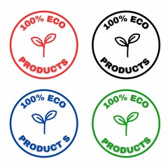 Set of 100% eco products stamp label, stamp tag, icon for advertising, marketing and promotion, stamp for packaging bag, box.
