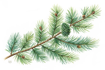 Naklejka premium watercolor drawing of a evergreen fir tree branch isolated on white background, PNG