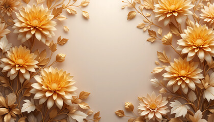 Elegant Floral Frame With Golden Daisies On Soft Beige Background For Invitations And Greetings Templates