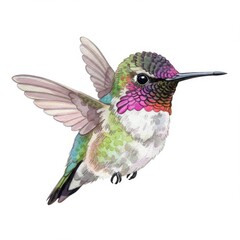 Fototapeta premium Vibrant Hummingbird in Flight Watercolor Illustration