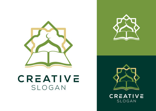 Islamic school logo. Dome with open book logo design for education and islam