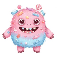 Fototapeta premium Cute Pink And Blue Fluffy Candy Monster Illustration
