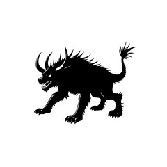 Menacing mythical creature silhouette with fierce detail and sharp features