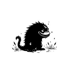 Whimsical Creature: Playful Silhouette of a Cartoonish Monster with Grassy Accent