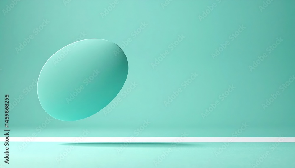 Poster floating abstract green sphere studio setting digital art minimalistic style eye-level view modern d
