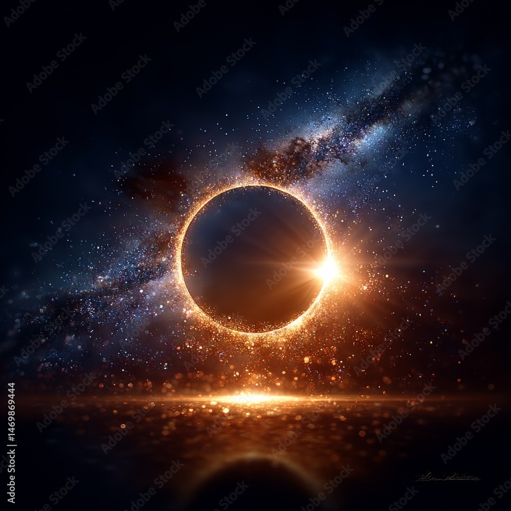 Poster cosmic eclipse: a celestial spectacle of light, dark matter, and galactic majesty unveiled in a stun