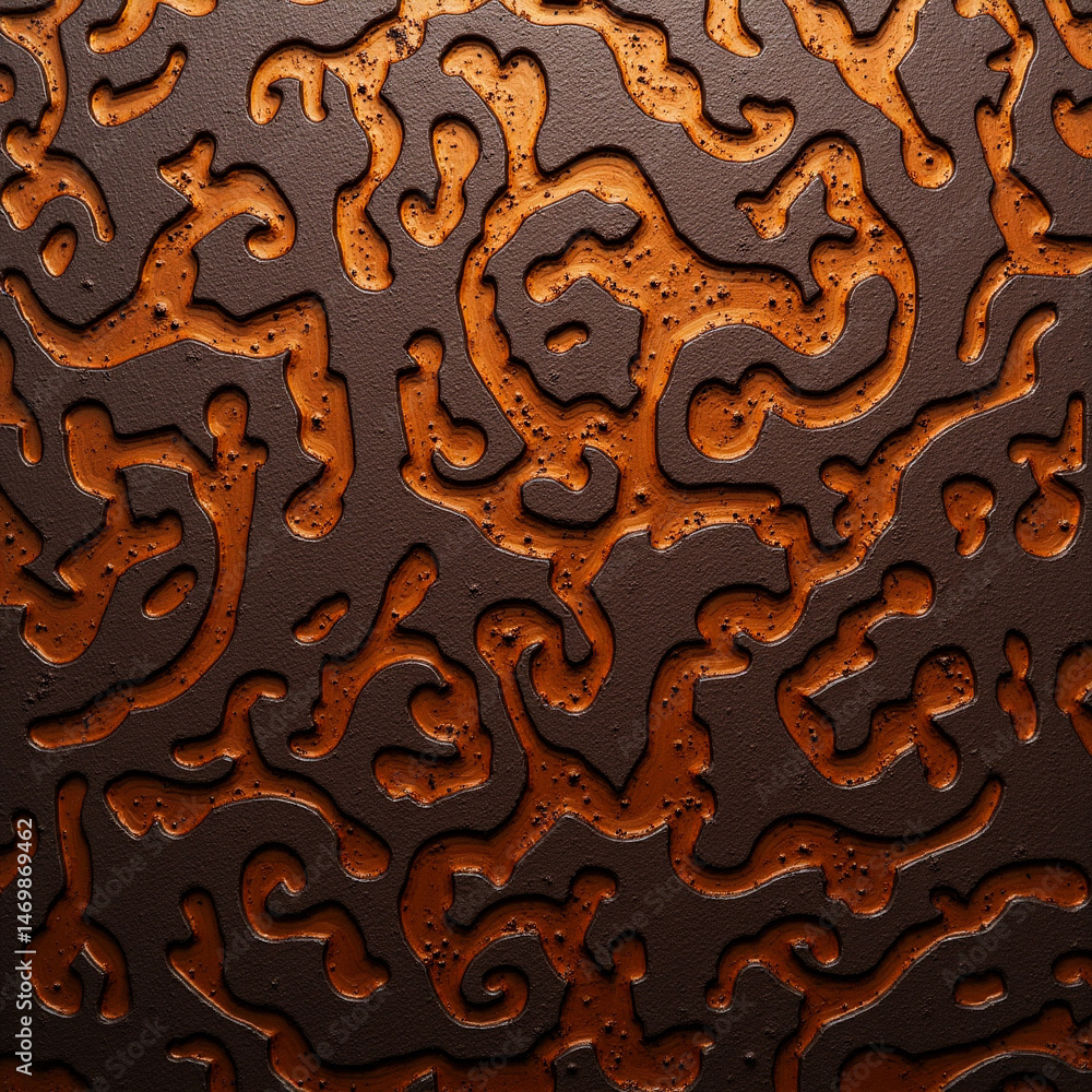 Aufkleber abstract copper texture: an intricate design with swirling patterns and textures in shades of dark b