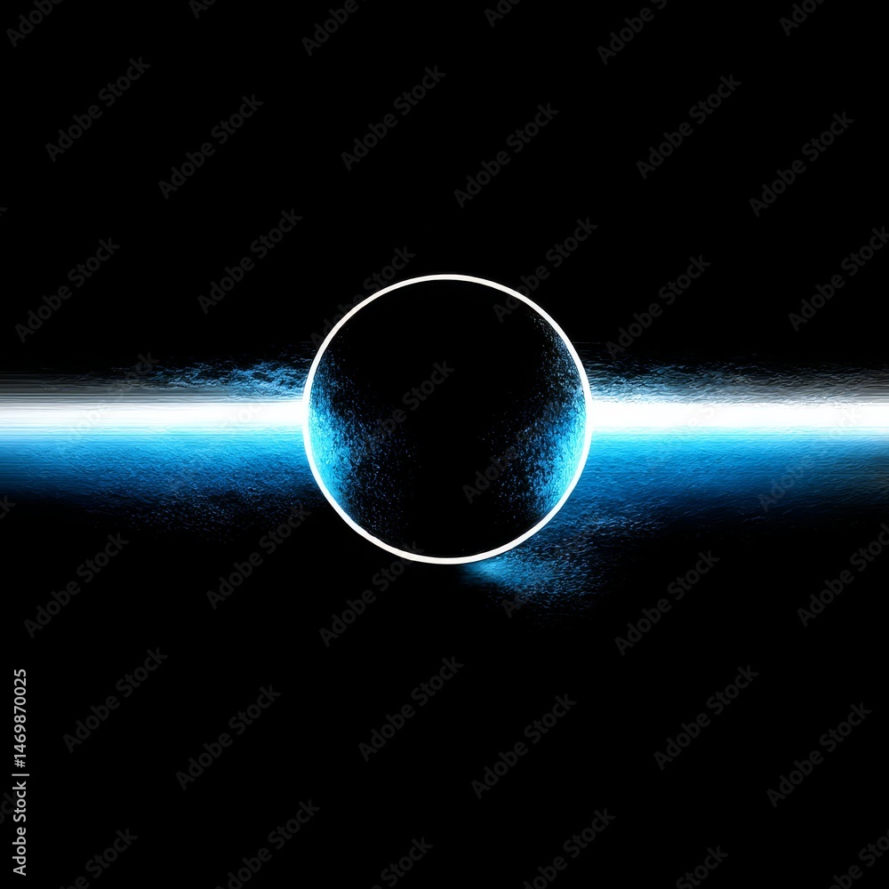 Poster ethereal luminescence: a glowing ring on a textured horizon, abstract and mysterious.