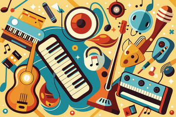 abstract musical background with guitar