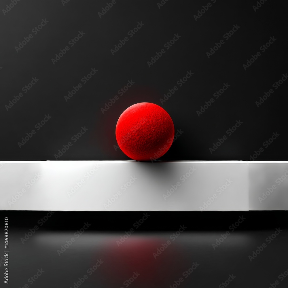 Aufkleber illuminated red orb on white block: a study in contrast and form, set against a dark background.