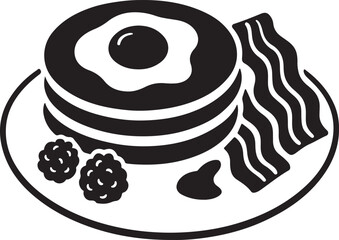 Pancakes with Egg and Bacon Vector Silhouette