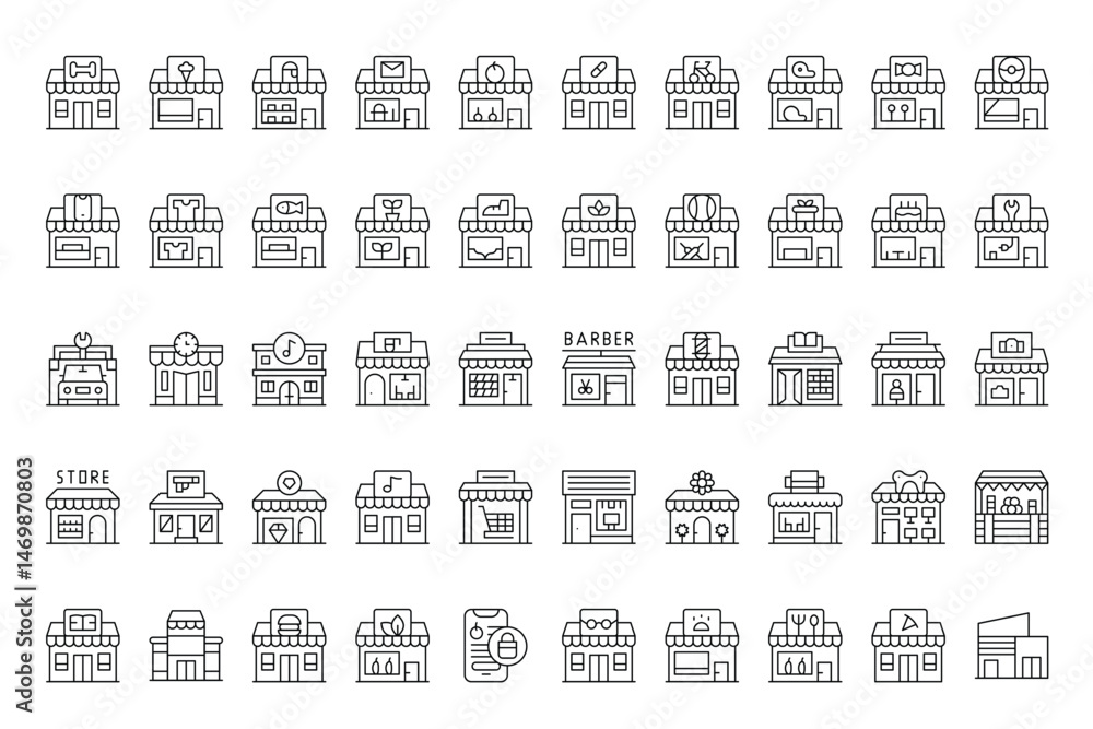 Poster miniature pixelated buildings in repetitive rows