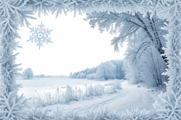 white frost winter ice and snow frame border isolated on white background, PNG