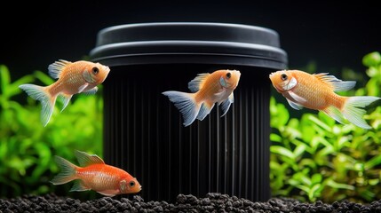 Aquaculture Water Filtration Concept, Compact Drum Filter Setup for Aquaculture with Fish Swimming in Aquatic Environment