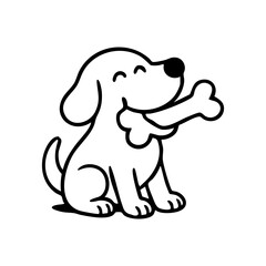 A dog lying down, front paws hugging a large bone, licking it happily.