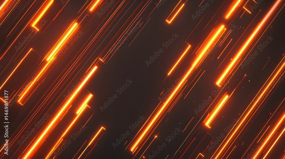 Poster abstract design with diagonal orange lines on a dark background.