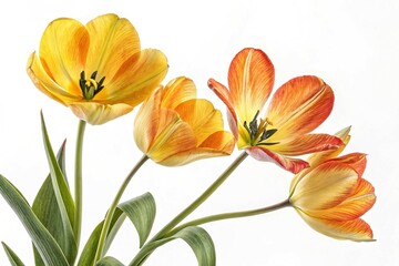 Naklejka premium yellow orange beautiful tulips leaves isolated on a white background