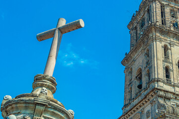 Cathedral of Mexico City architectural masterpiece blue sky Mexico .