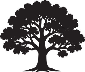 Classic Oak Tree Vector in Silhouette Form
