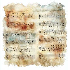 Fototapeta premium Vintage Musical Score with Artistic Watercolor Background