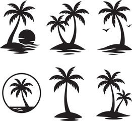 Beach Scene with Palm Tree Silhouette Vector