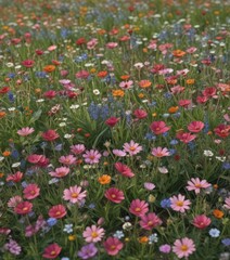 Delicate wildflowers bloom in a vibrant meadow, creating a soft, natural floral pattern ,  nature,  petals,  garden