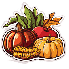 Autumn Harvest Still Life With Pumpkins Corn And Fall Foliage Vector Illustration