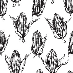 Black And White Corn Seamless Pattern Illustration Vector Design Suitable For Backgrounds And Textile Prints