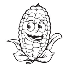 Cartoon Illustration Of Happy Corn Cob Character Outline Vector Illustration For Design Elements
