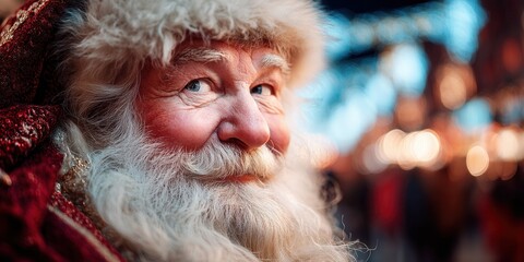 Santa Claus in traditional red and white hat and robe isolated on white background.