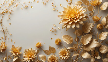 Elegant Golden Flowers With Soft Cream Background