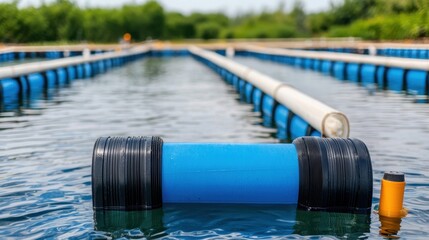 Aquaculture Water Filtration Concept, Advanced Floating Aquaculture System with Water Filtration for Sustainable Fish Farming and Growth