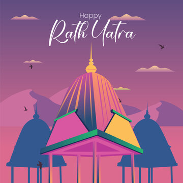 Traditional Indian Rath Yatra Poster Design &ndash; Lord Jagannath, Balabhadra, Subhadra