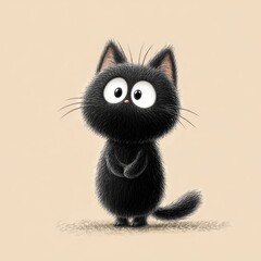 Obraz premium Cute, fluffy, black cat illustration against a pastel background.