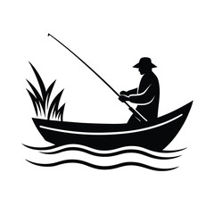 Fisherman Lake Boat Vector Silhouette