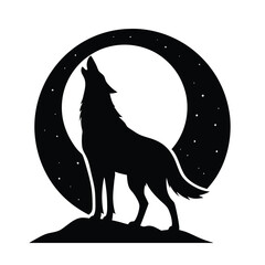 Howling Wolf Moonlit Vector Silhouette