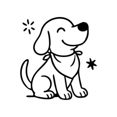 A dog mid-run with wide eyes and open mouth, eagerly chasing a flying ball, captured with energetic thin lines.