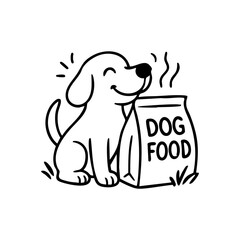 A curious dog with its head halfway in a food bag, tail wagging furiously.