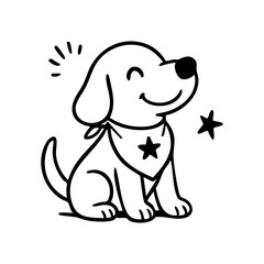 A dog mid-run with wide eyes and open mouth, eagerly chasing a flying ball, captured with energetic thin lines.