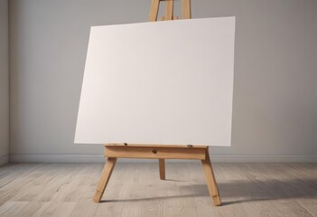 Wooden easel legs & base supporting a large blank canvas ,  wood,  object