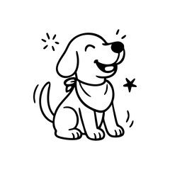 A dog mid-run with wide eyes and open mouth, eagerly chasing a flying ball, captured with energetic thin lines.