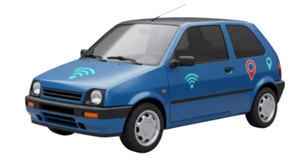 Isolated Blue Car with Wifi