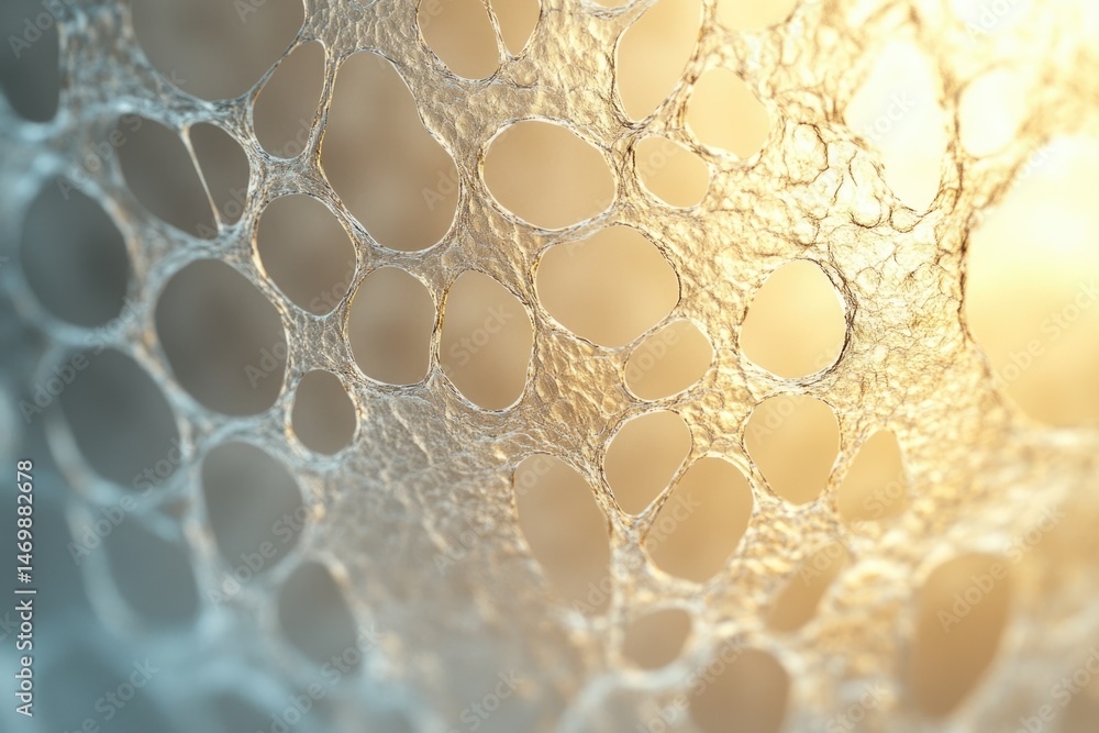 Poster abstract image of a delicate, translucent network with irregular holes, resembling a biological stru