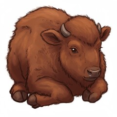 Fototapeta premium Brown Bison Illustration Sitting on White Background